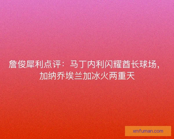詹俊犀利点评：马丁内利闪耀酋长球场，加纳乔埃兰加冰火两重天